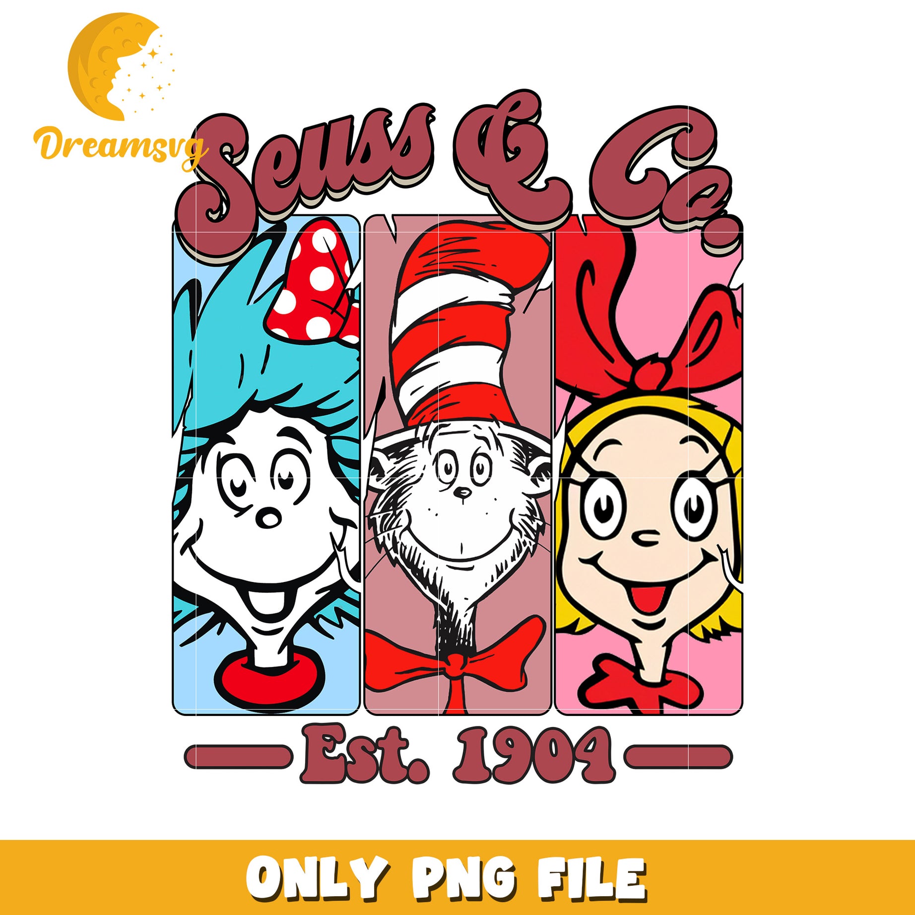 Seuss and co est 1904 png, dr seuss characters png, cartoon png