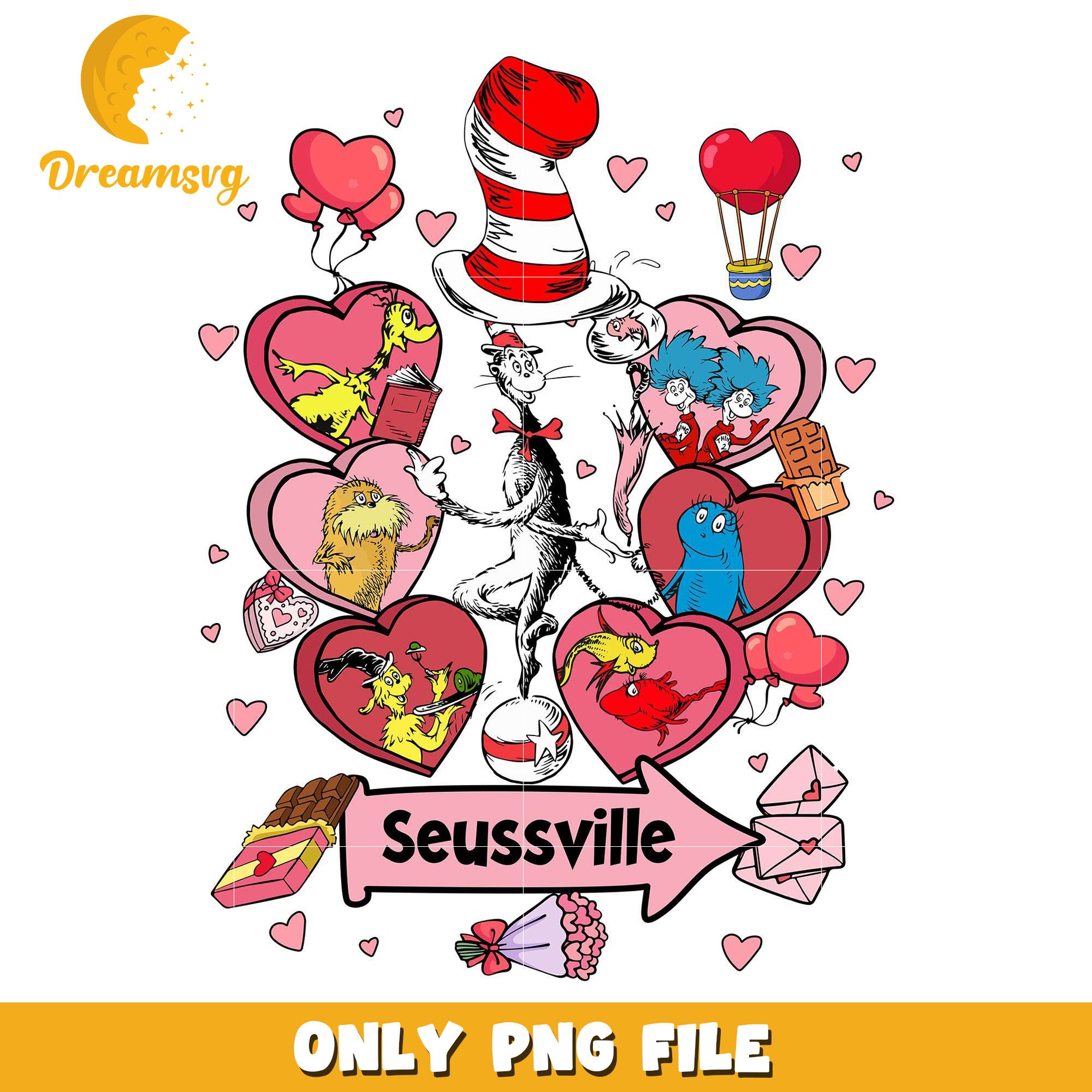 Seussville heart shape valentine png, Dr.seuss characters png