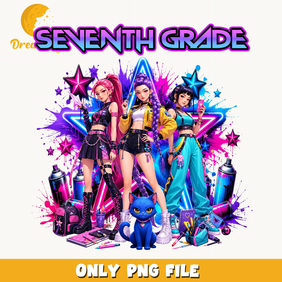 Seventh Grade Kpop Girls PNG, Neon School Squad, Fan