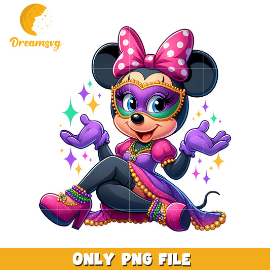 Sexy minnie mouse mardi gras outfit png, mardi gras beads png