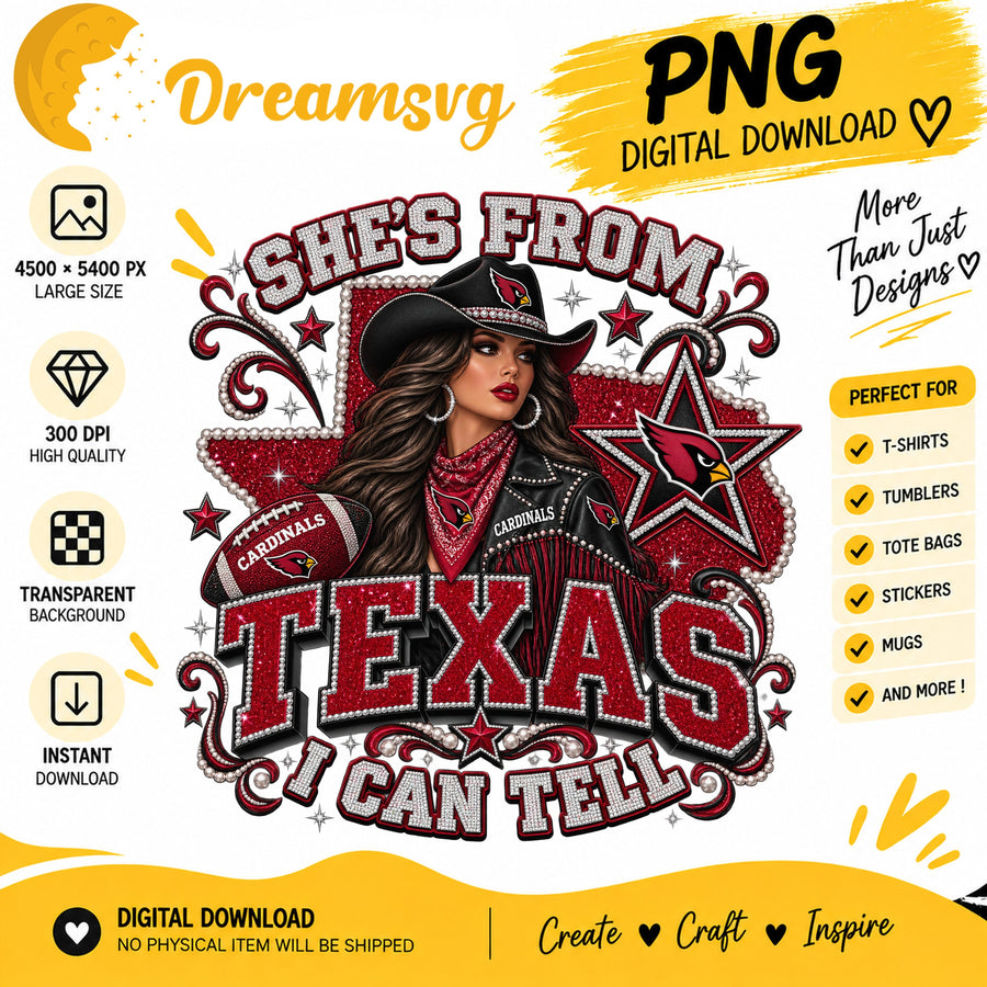 She's From Texas I Can Tell Arizona Cardinals Cowgirl PNG