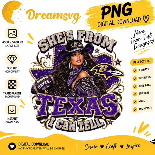 She's From Texas I Can Tell Baltimore Ravens Cowgirl PNG