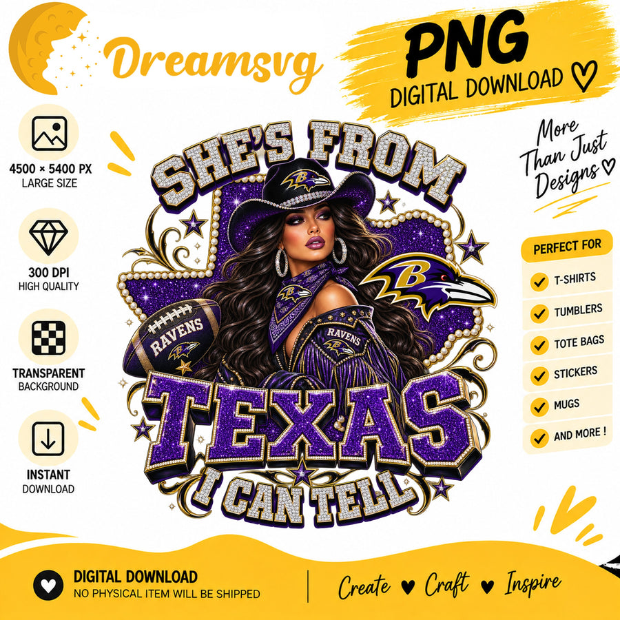 She's From Texas I Can Tell Baltimore Ravens Cowgirl PNG