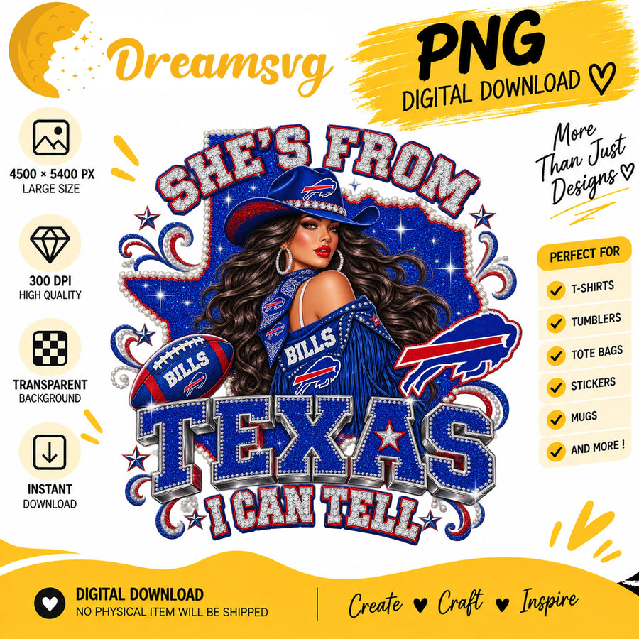 She's From Texas I Can Tell Buffalo Bills Cowgirl PNG