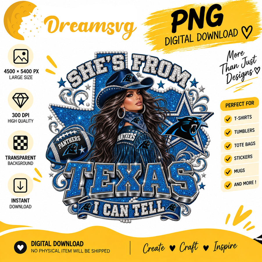 She's From Texas I Can Tell Carolina Panthers Cowgirl PNG