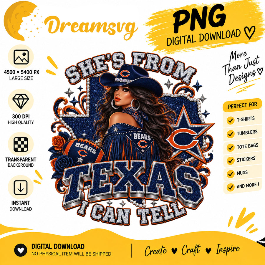 She's From Texas I Can Tell Chicago Bears Cowgirl PNG