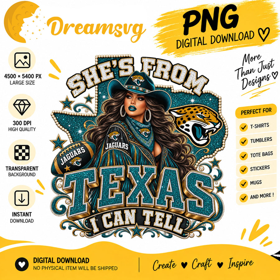 She's From Texas I Can Tell Jacksonville Jaguars Cowgirl PNG