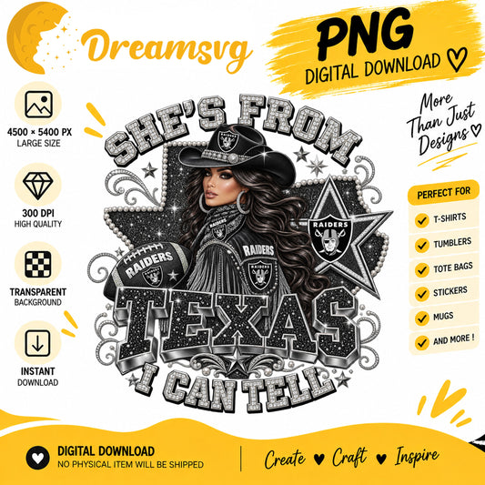 She's From Texas I Can Tell Las Vegas Raiders Cowgirl PNG