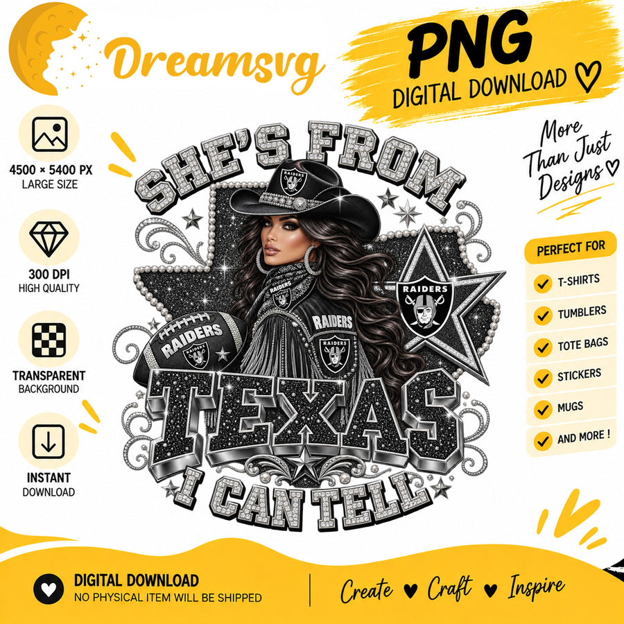 She's From Texas I Can Tell Las Vegas Raiders Cowgirl PNG