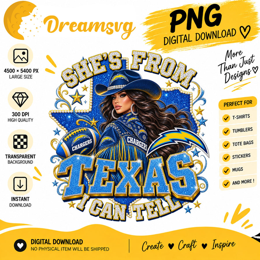 She's From Texas I Can Tell Los Angeles Chargers Cowgirl PNG