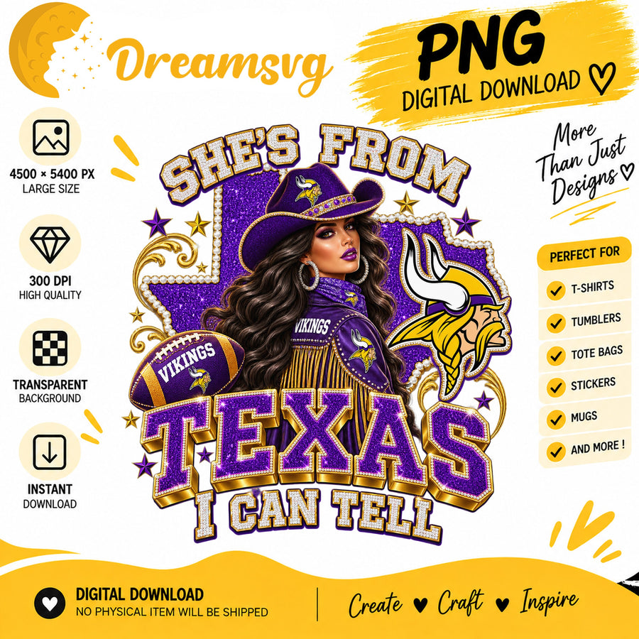 She's From Texas I Can Tell Minnesota Vikings Cowgirl PNG