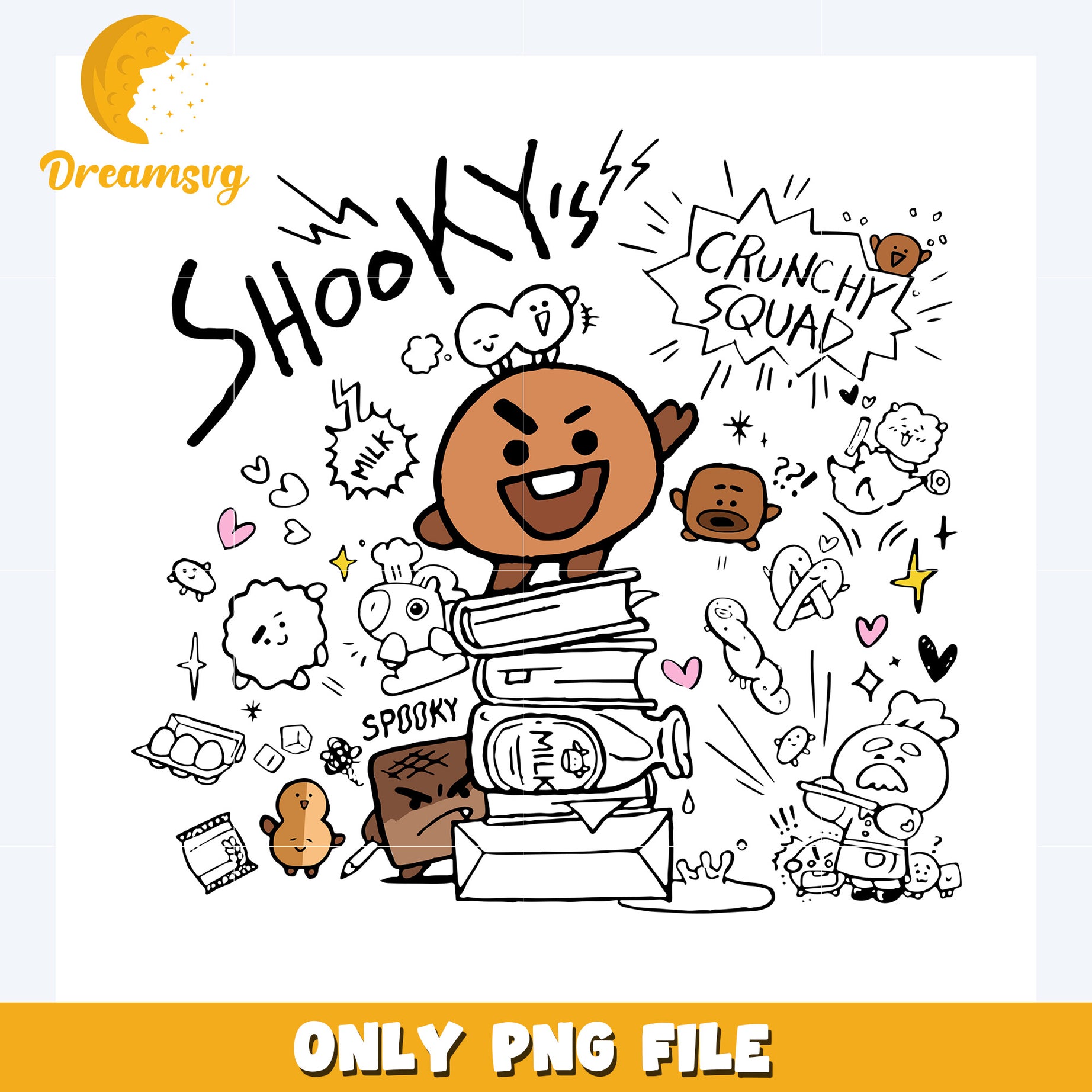 Shooky crunchy squad png, bangtan boys png, bts members mascots​ png