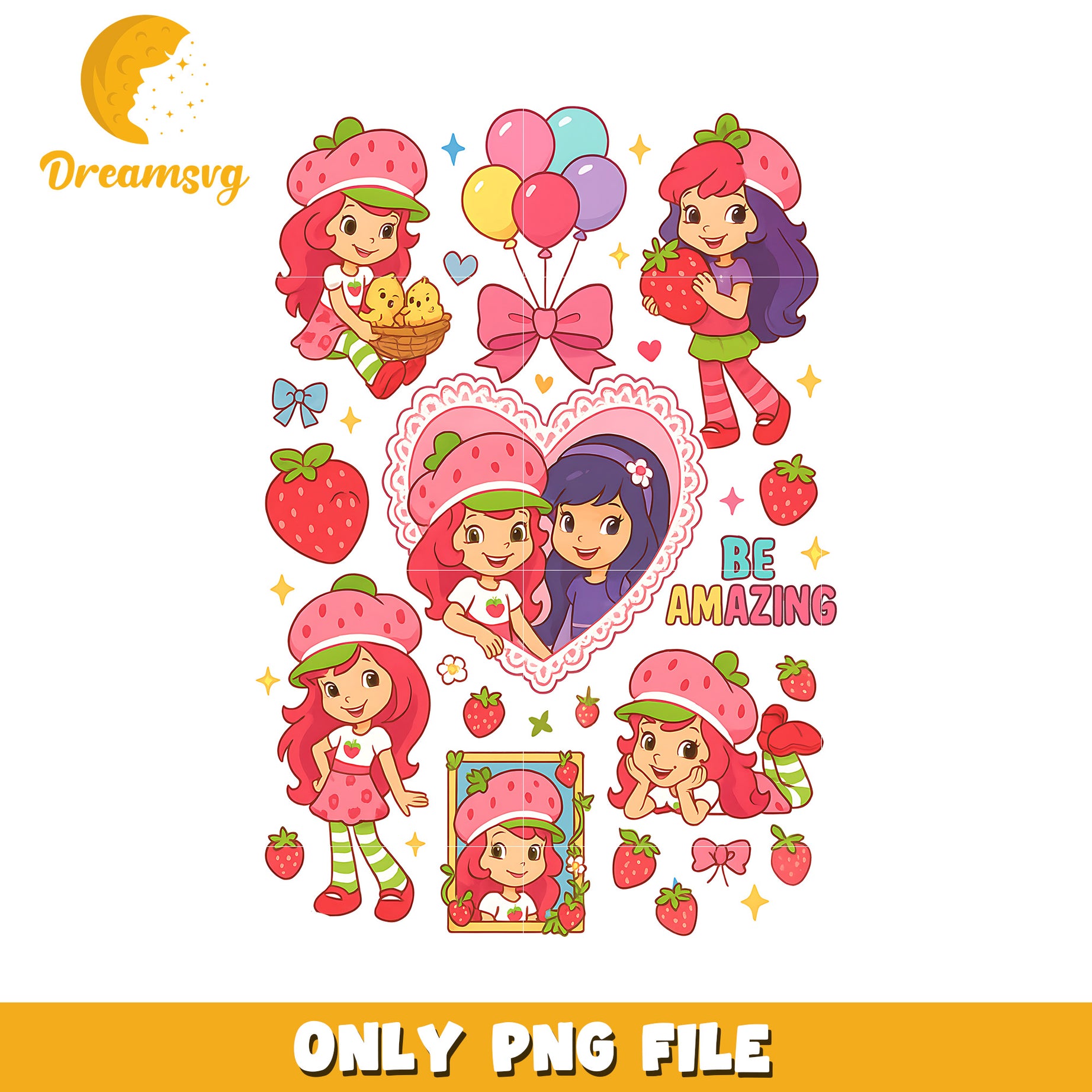 Short cake best friend png, shortcake art png, strawberry shortcake design png