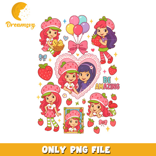 Short cake best friend png, shortcake art png, strawberry shortcake design png
