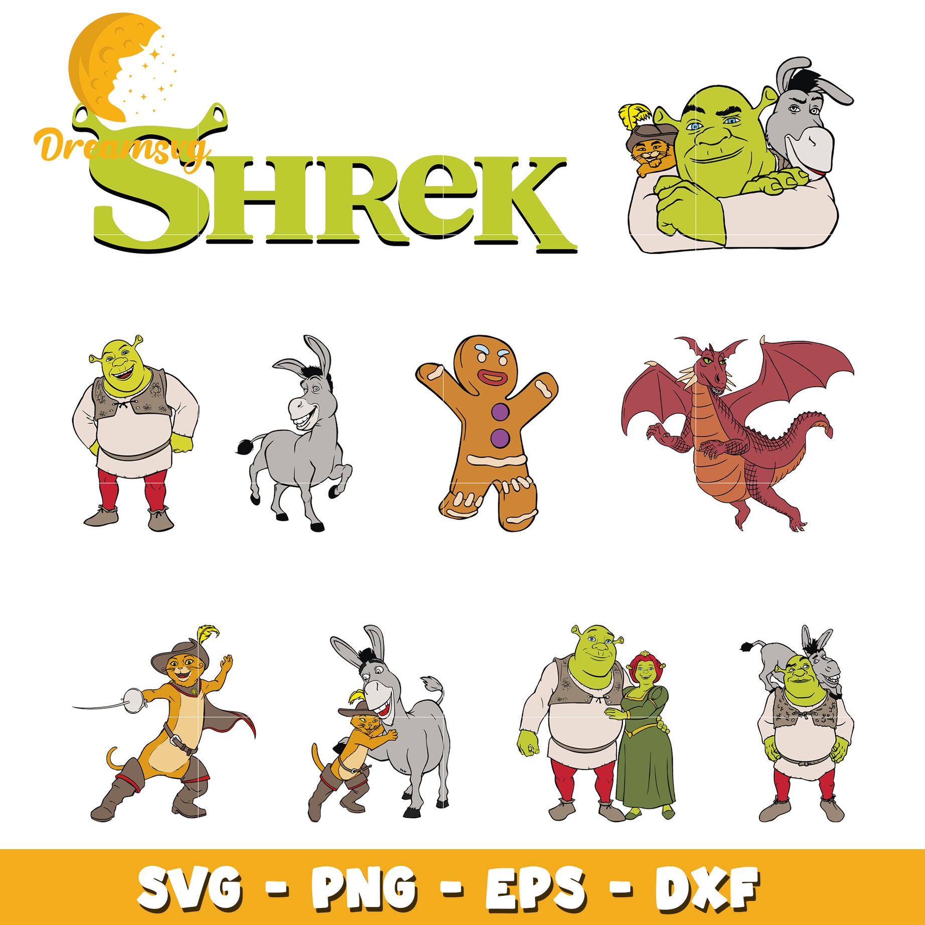 Shrek characters svg bundle, shrek svg, shrek donkey svg