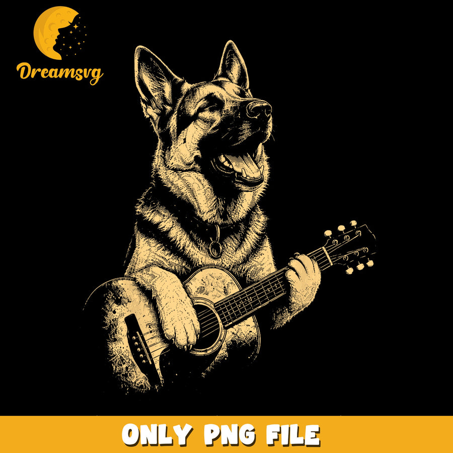 Singing Dog PNG, Guitar Illustration, Pet Lover Art PNG