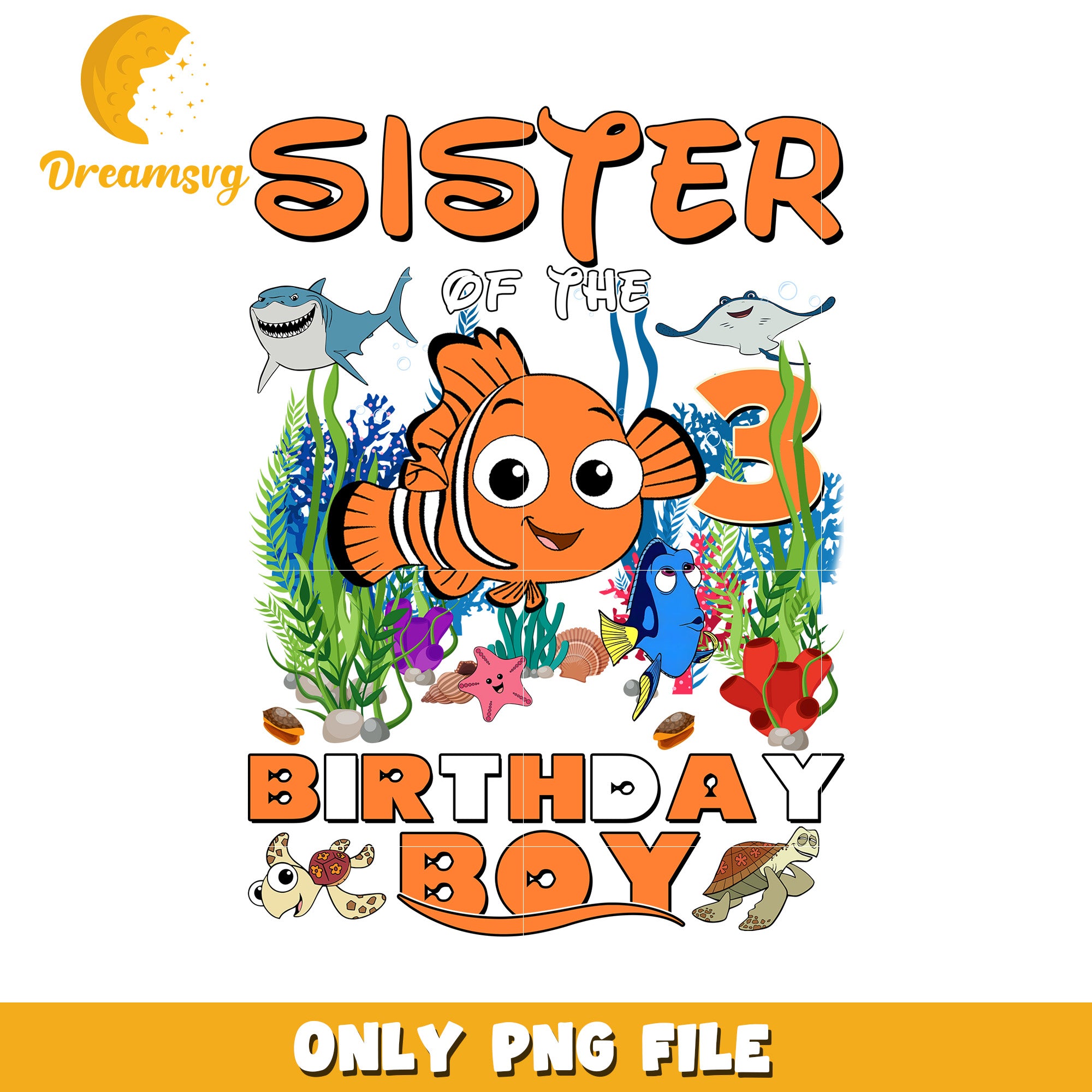 Sister of the Birthday Boy Colorful Ocean PNG Design