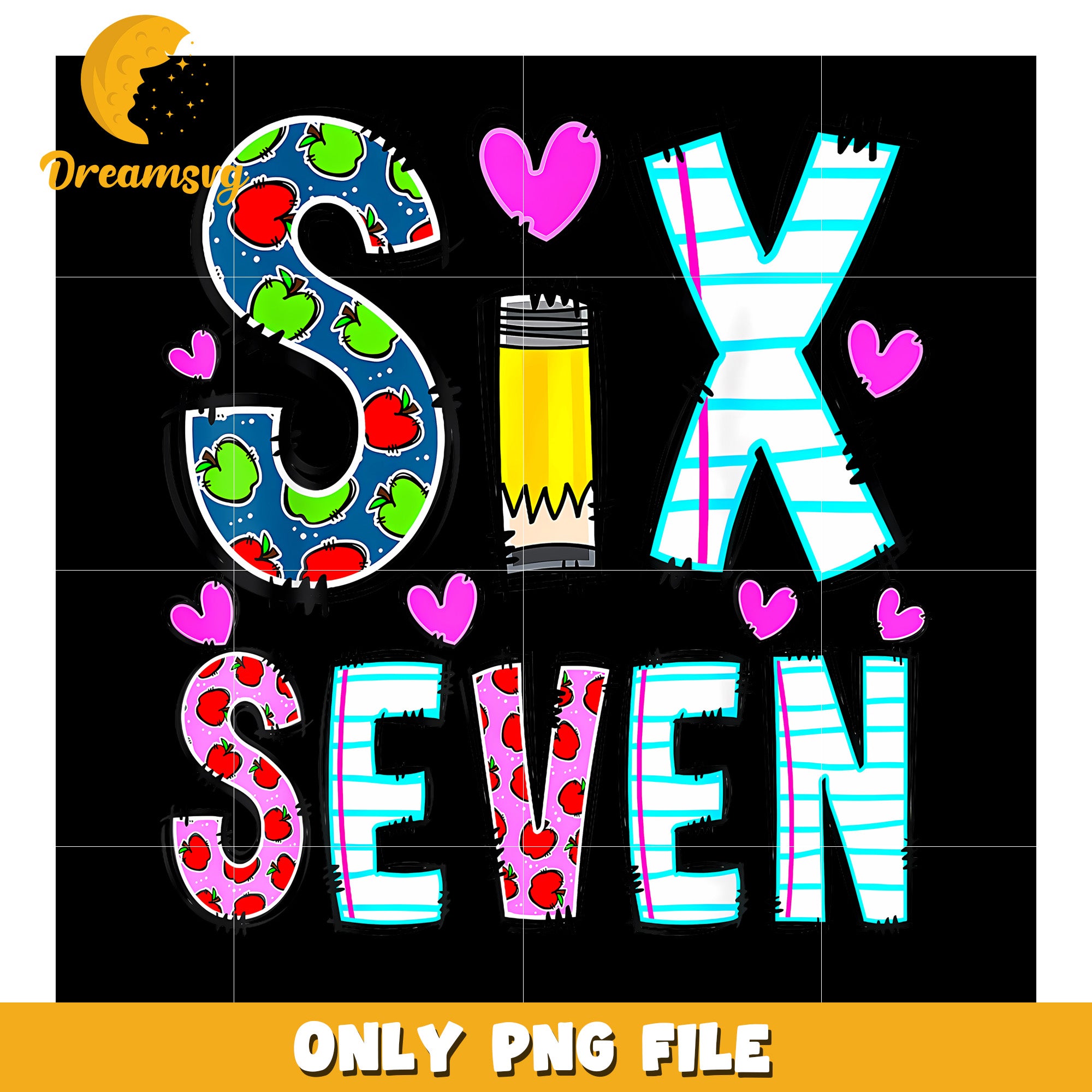 Six seven design png, funny school png, trending quotes png