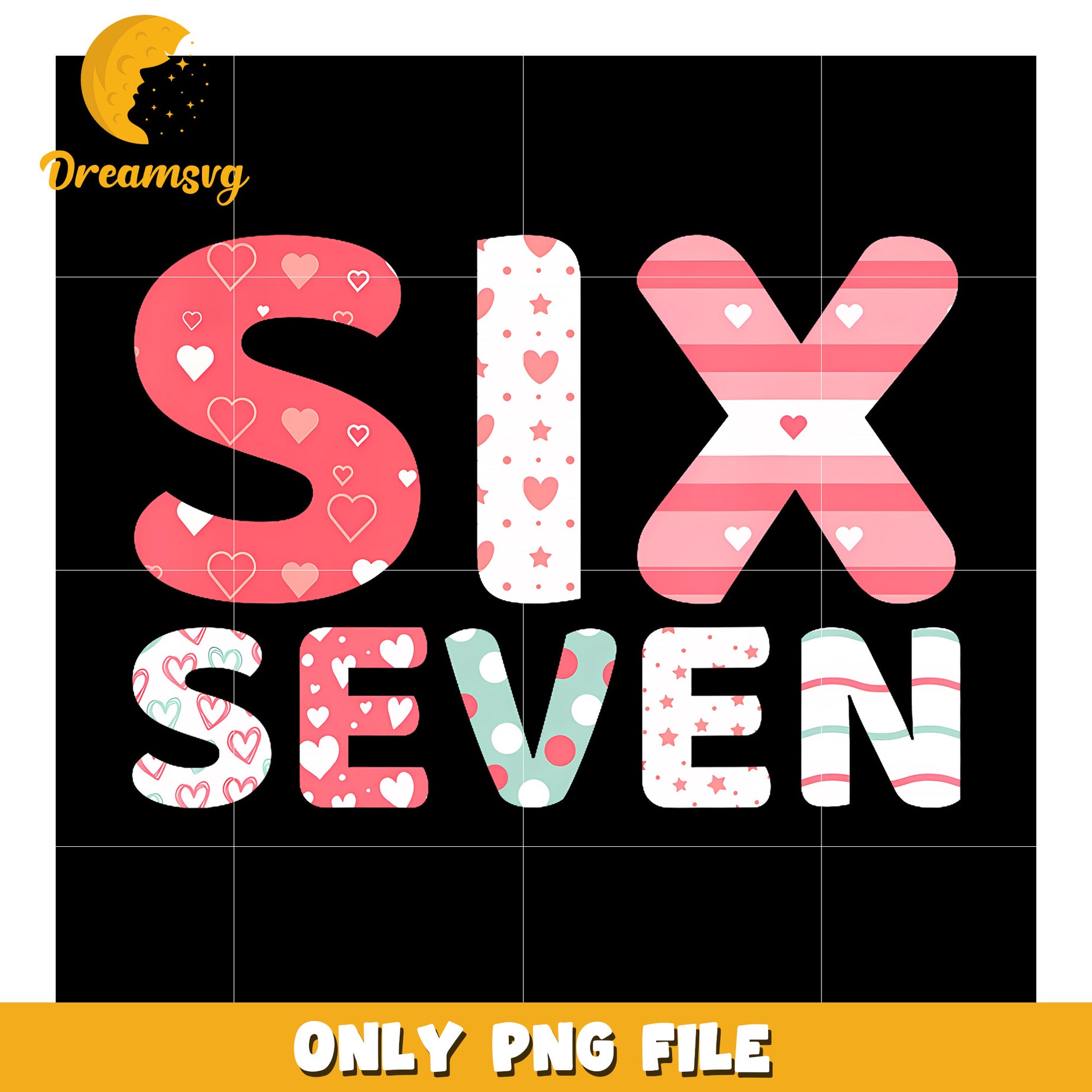 Six seven pink design png, funny png, trending quotes png