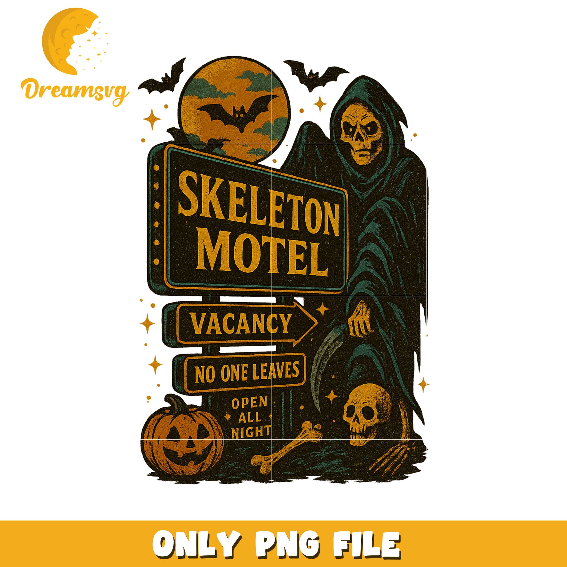 Skeeleton motel png, halloween png, halloween vacation png