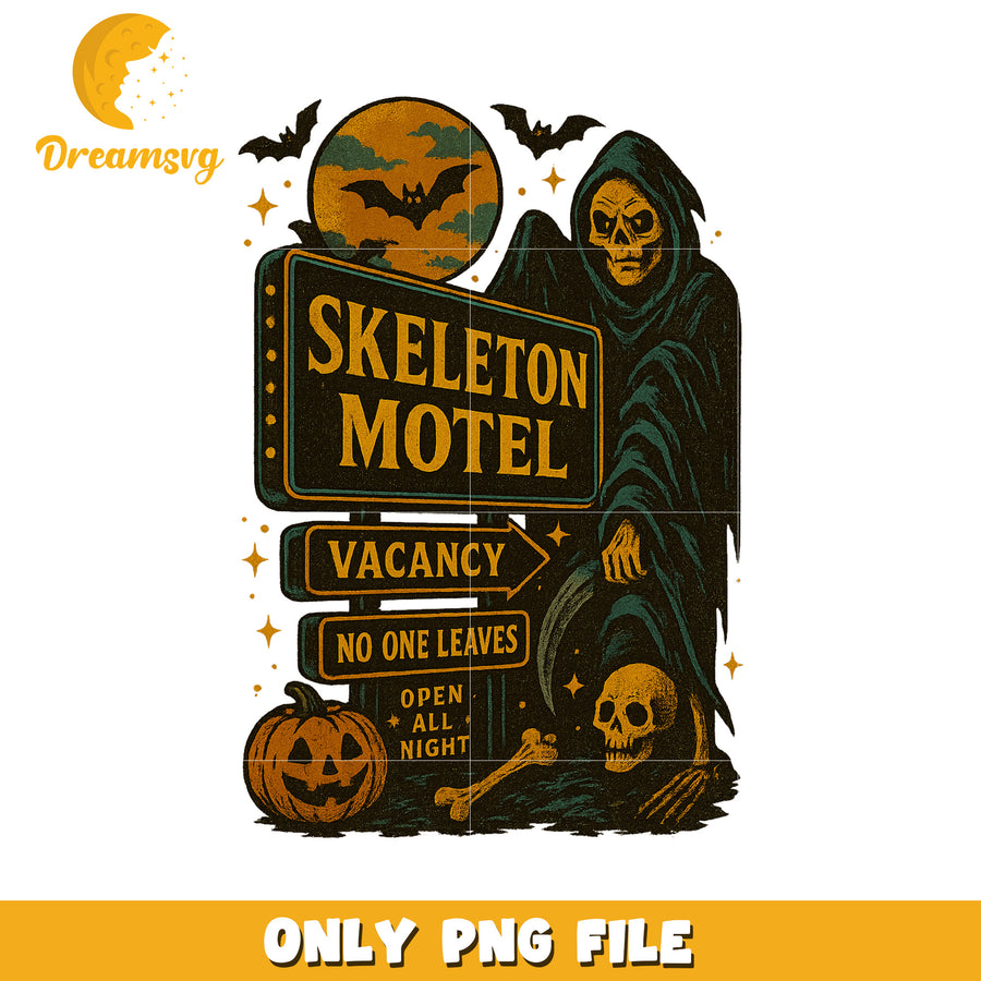 Skeeleton motel png, halloween png, halloween vacation png