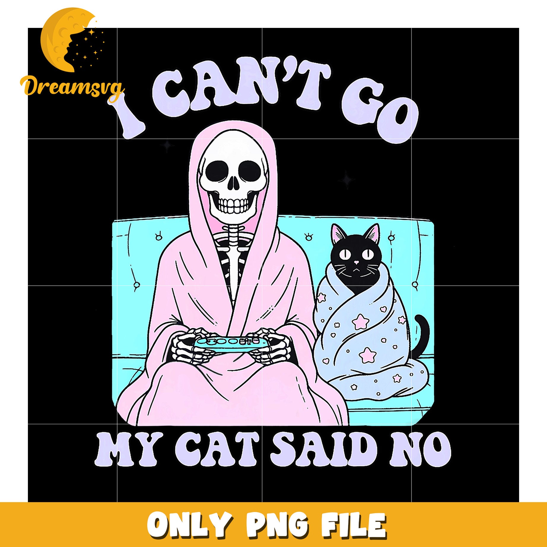 Skeleton Cat Gamer PNG I Cant Go, My Cat Said No