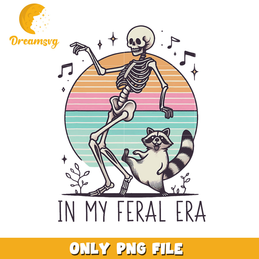 Skeleton Raccoon Retro PNG Feral Era Design