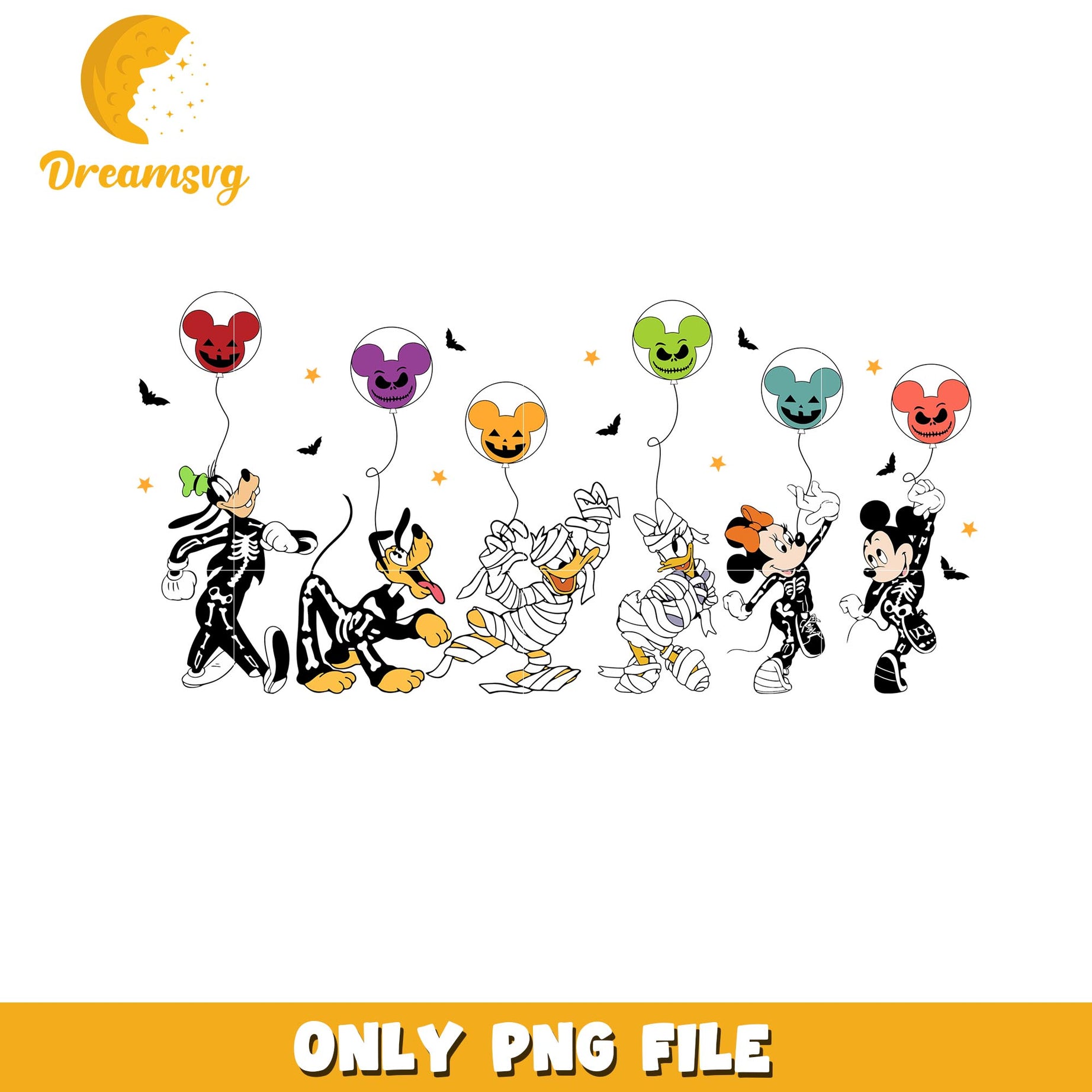 Skeleton Mickey friends walking png, Disney cartoon halloween friends png