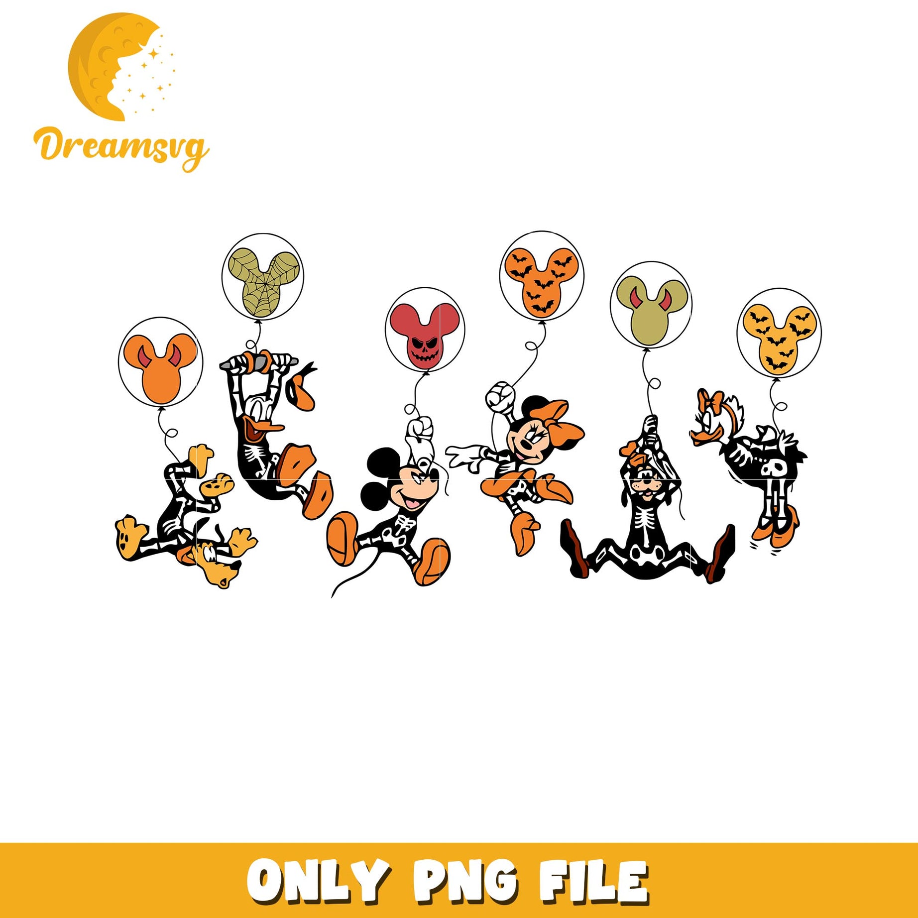 Skeleton Mickey friends walking png, Disney halloween friends png