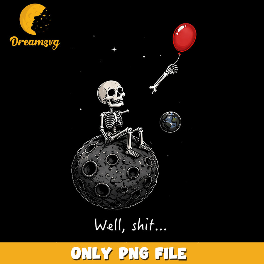 Skeleton On Moon PNG, Halloween Humor, Dark Art PNG