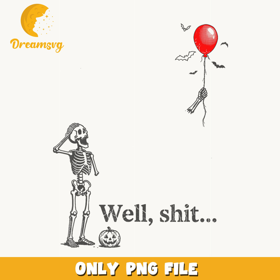 Skeleton With Balloon PNG, Halloween Humor, Spooky PNG