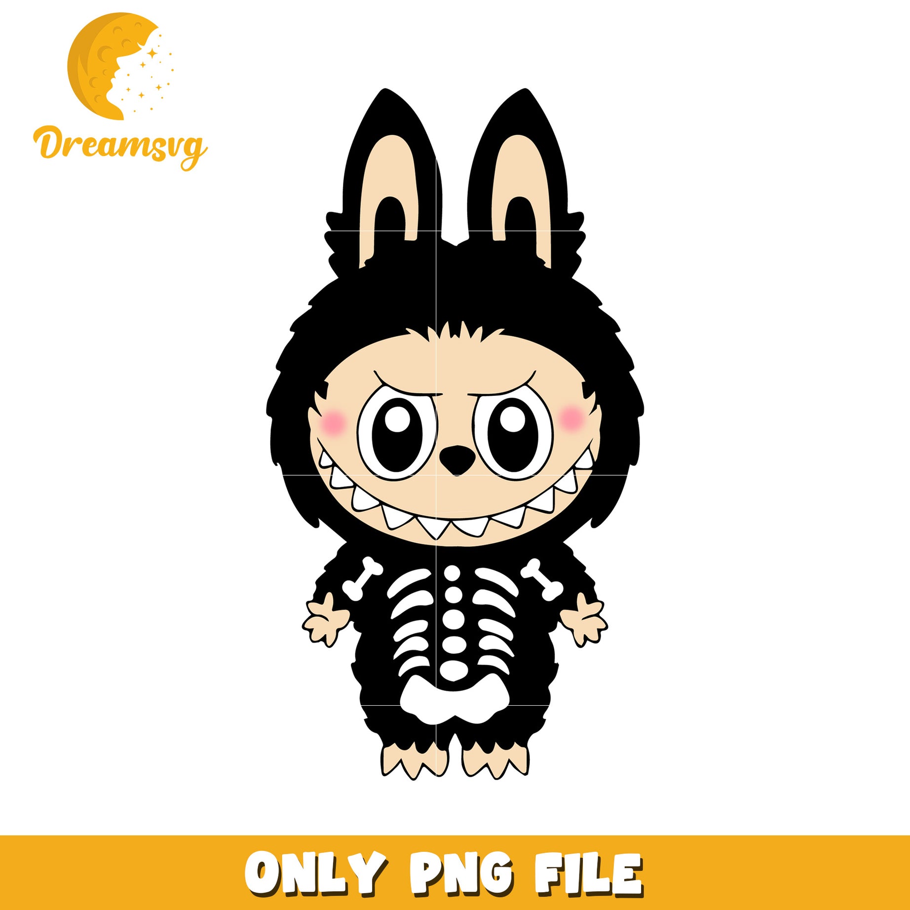 Skeleton labubu design png, halloween labubu png, halloween pumpkin png