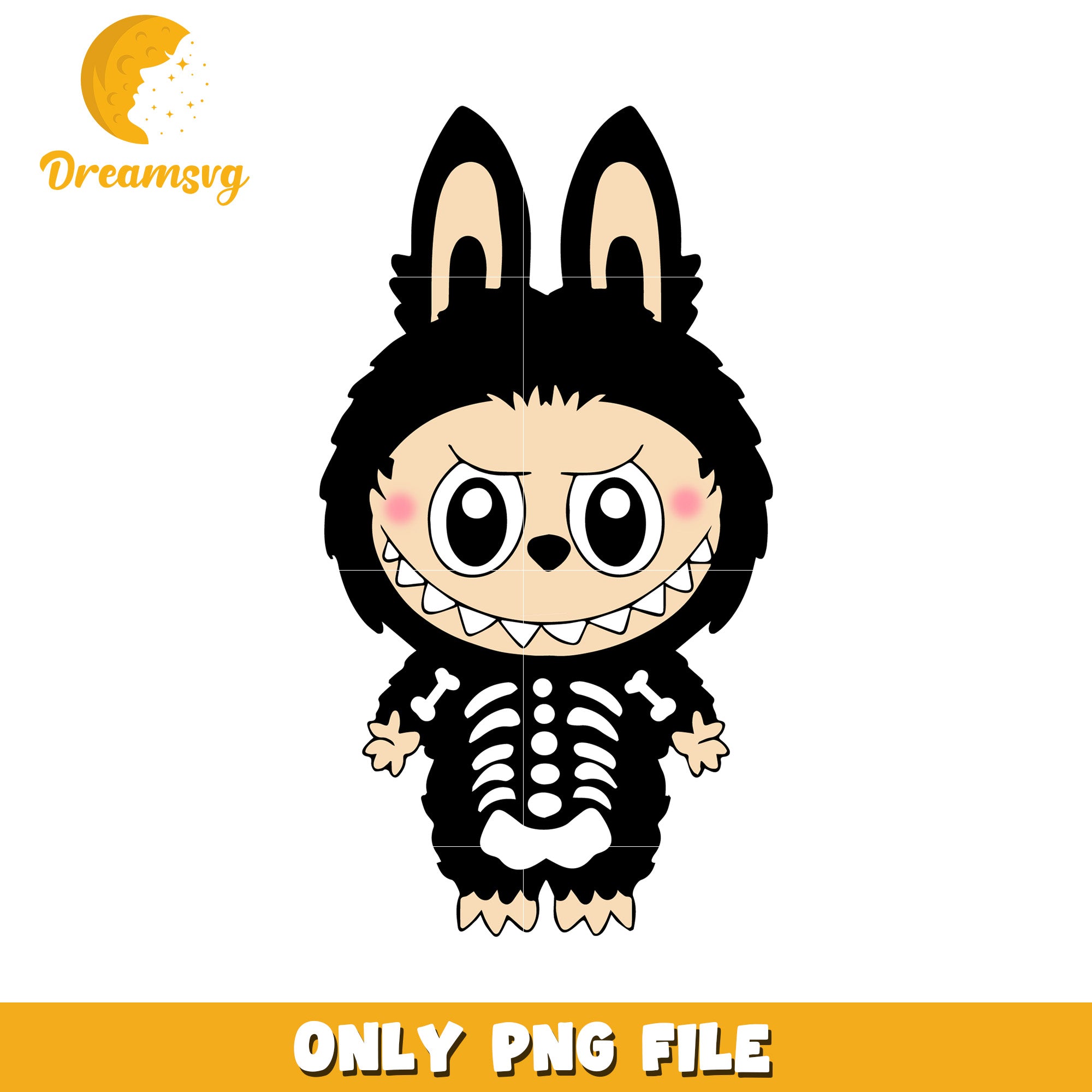 Skeleton labubu design png, halloween labubu png, halloween pumpkin png