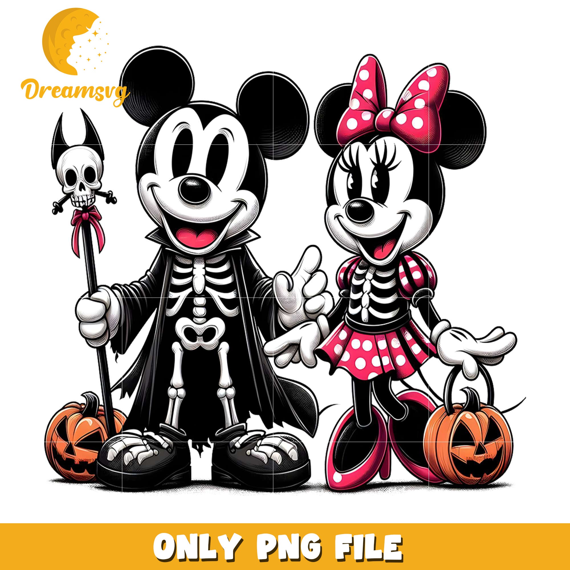 Skeleton minnie and mickey png, halloween​​​​ toys png, cartoon characters png