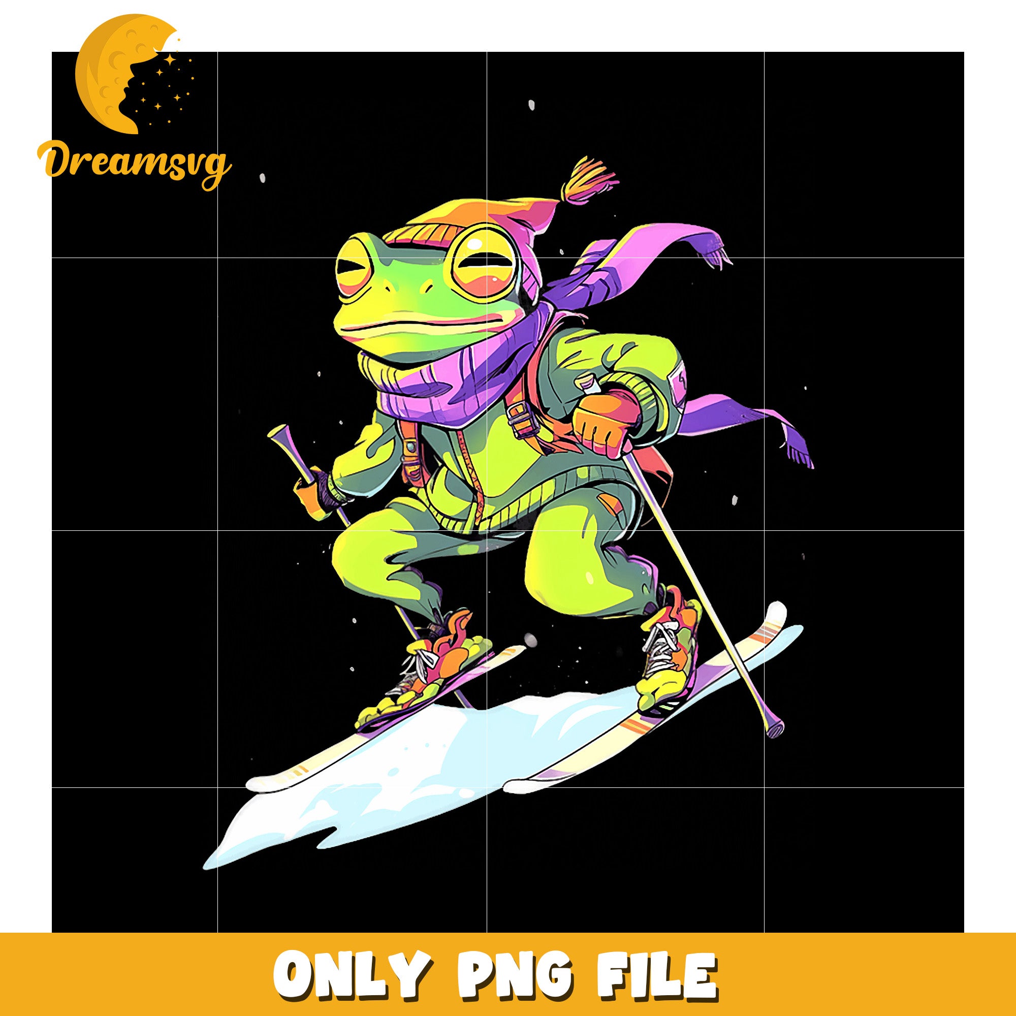 Skiing Frog PNG Cute Cartoon Illustration