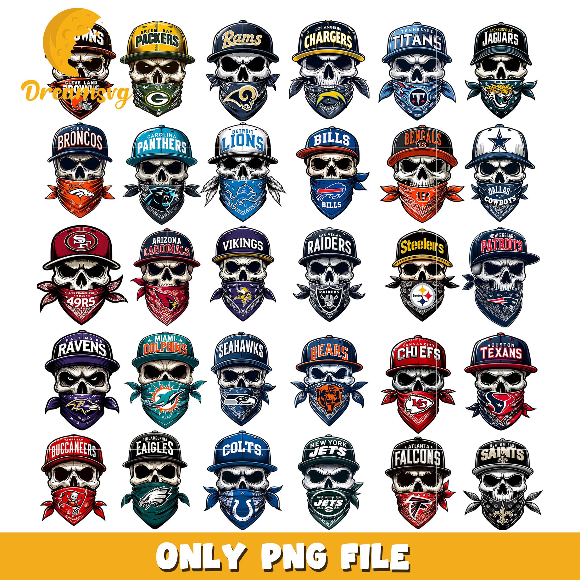 Skull bandana nfl teams bundle png, nfl logo png, nfl png