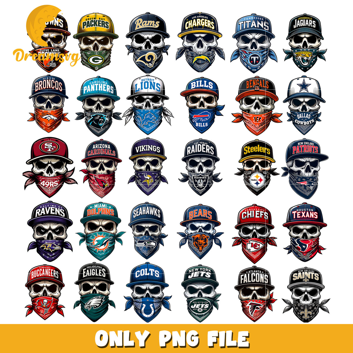 Nfl Skull Collection Skull bandana nfl teams bundle png, nfl logo png, nfl png – DreamSVG Store