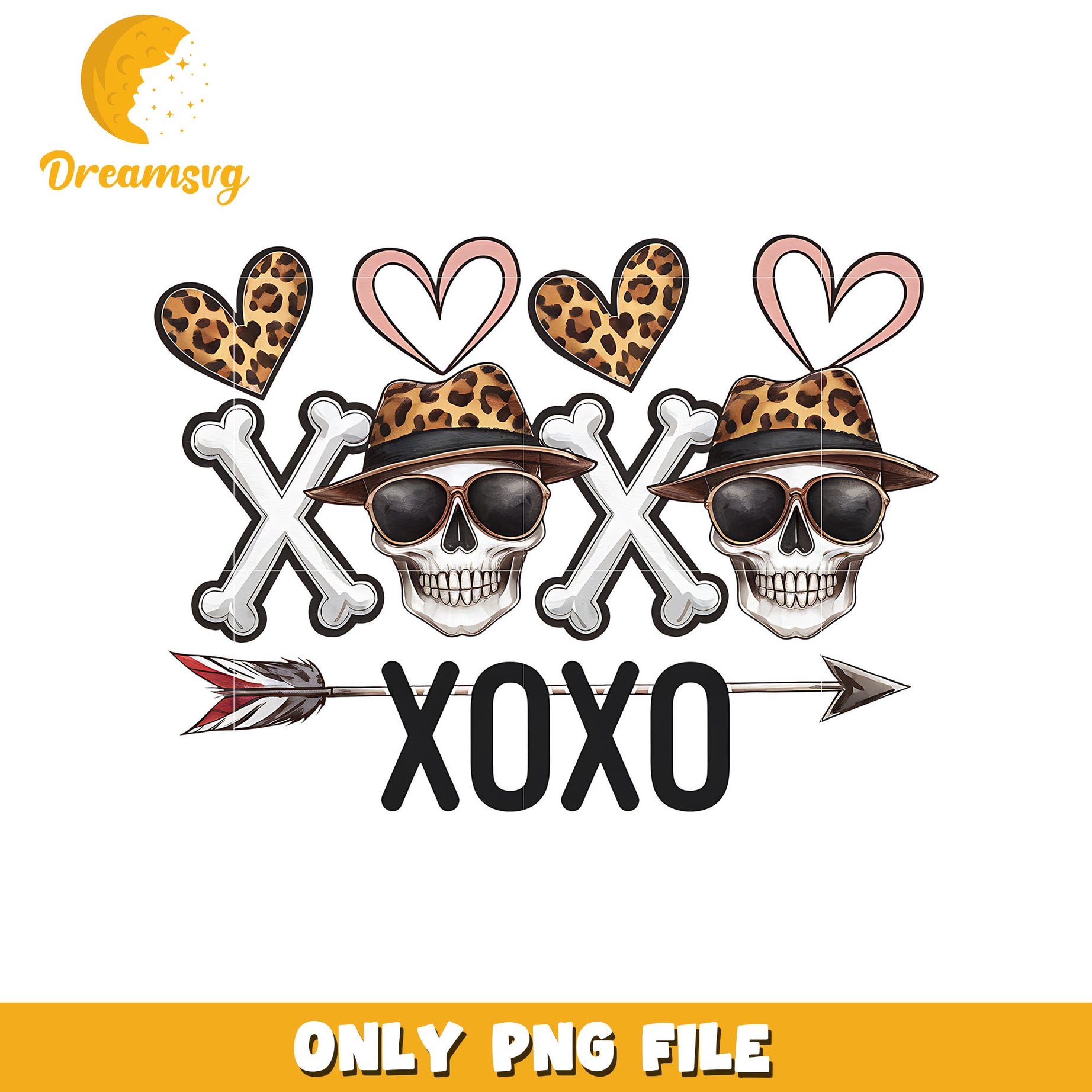 Skull cap leopard xoxo png, skull png, xoxo valentine png