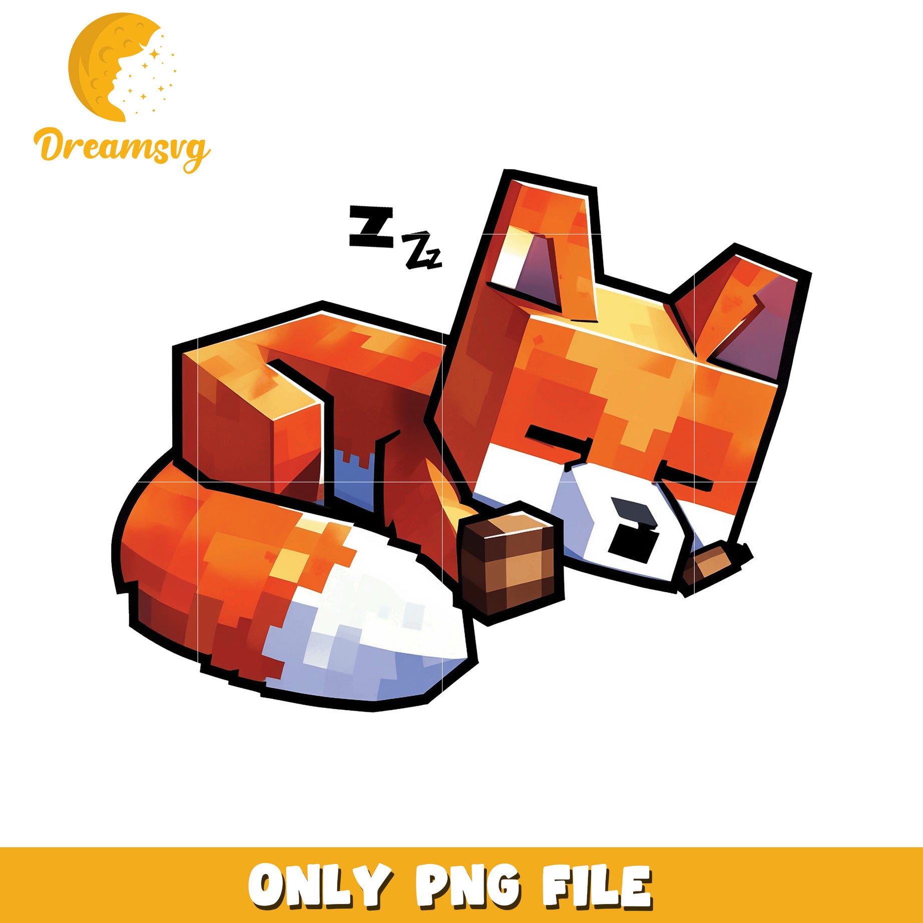 Sleeping Pixel Fox, Cute Digital Art, Downloadable PNG File
