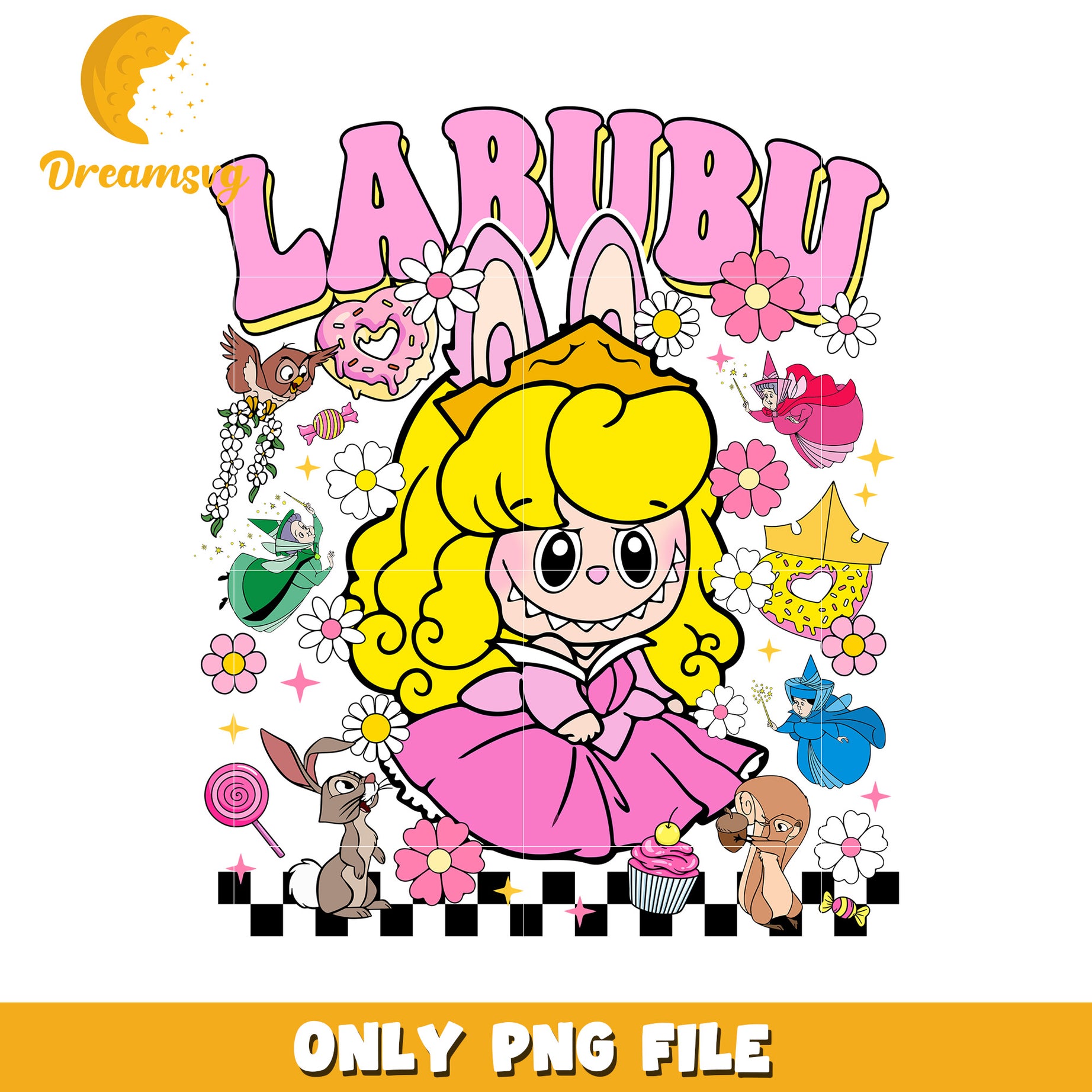 Sleeping beauty aurora labubu png, popmart laubu png, cute labubu toys png