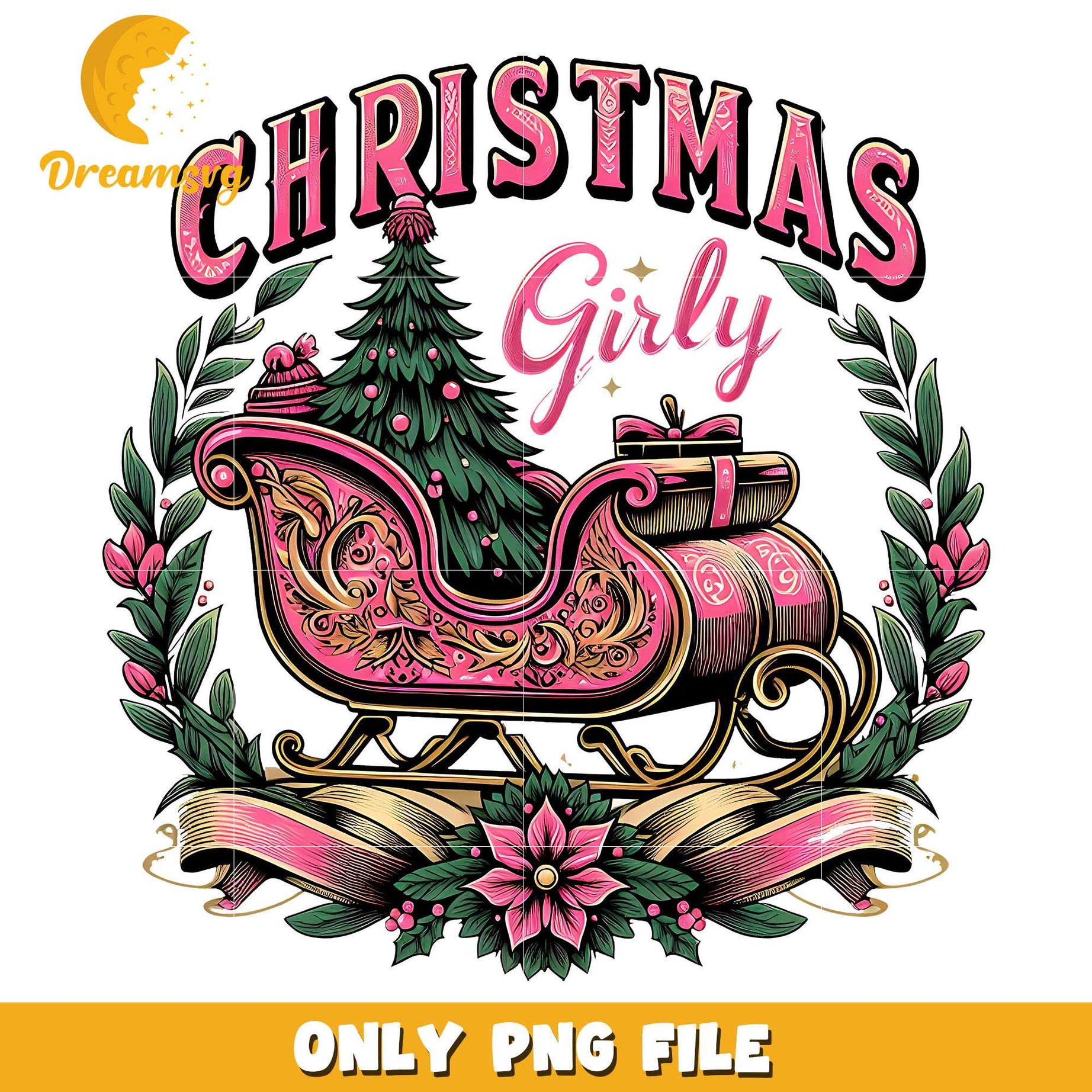 Sleigh christmas girly png, christmas day png, christmas png