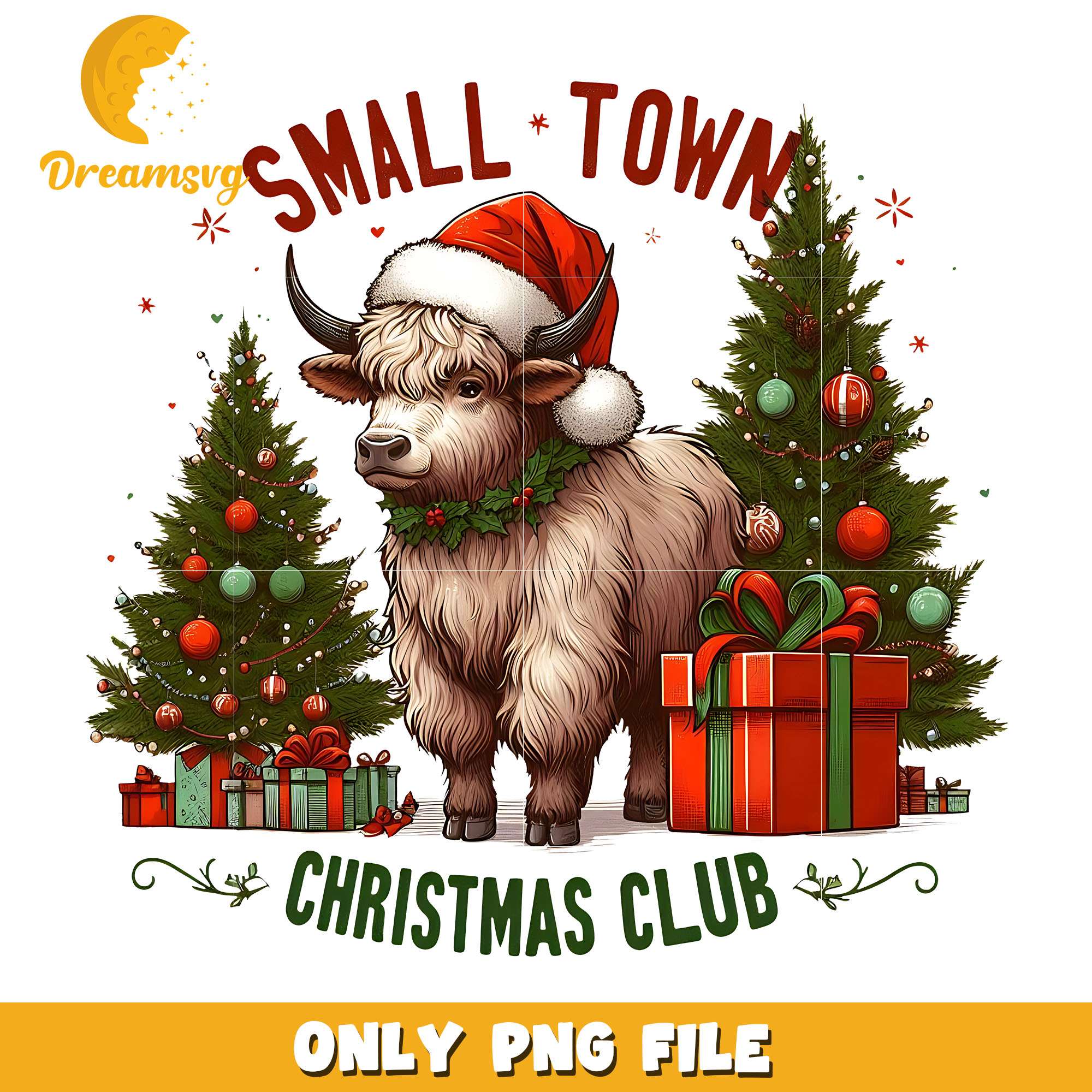 Small town christmas club png, cow christmas png, christmas png