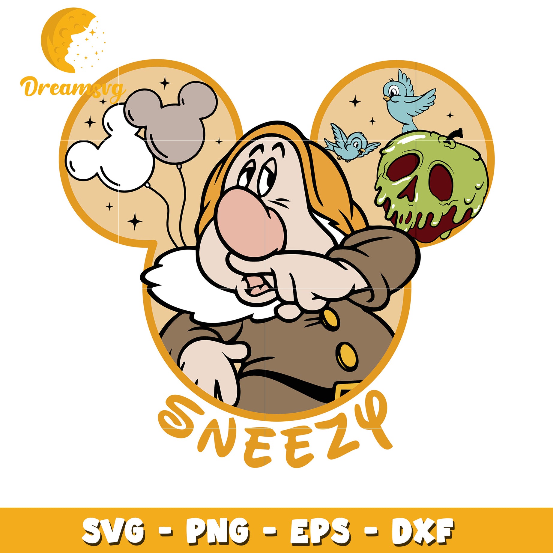 Sneezy Dwarf SVG PNG EPS DXF Cut File
