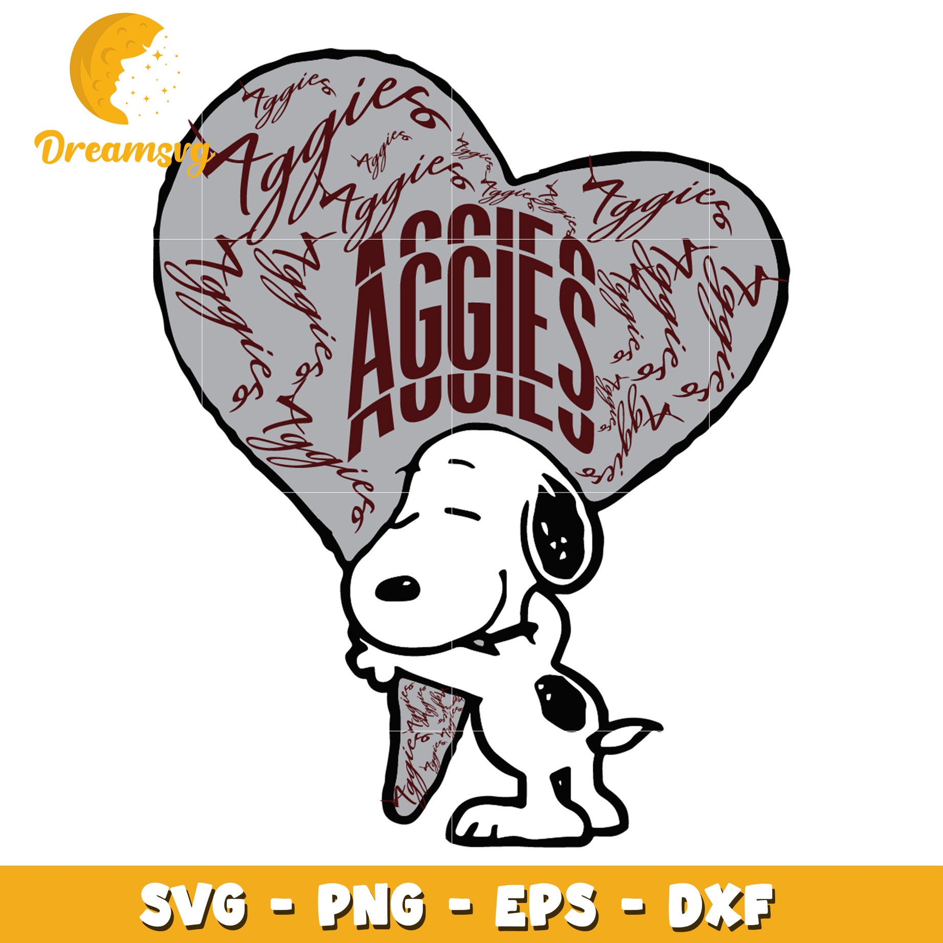 Snoopy Aggies Heart SVG Cut File