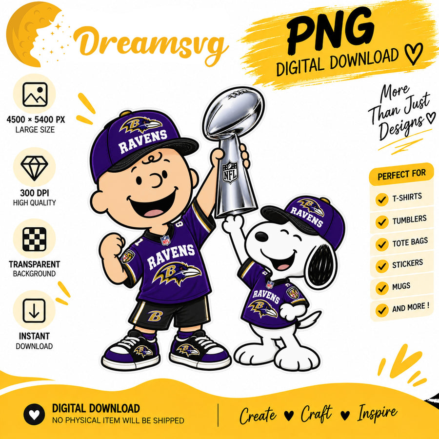 Snoopy Charlie Brown Baltimore Ravens Trophy Football PNG