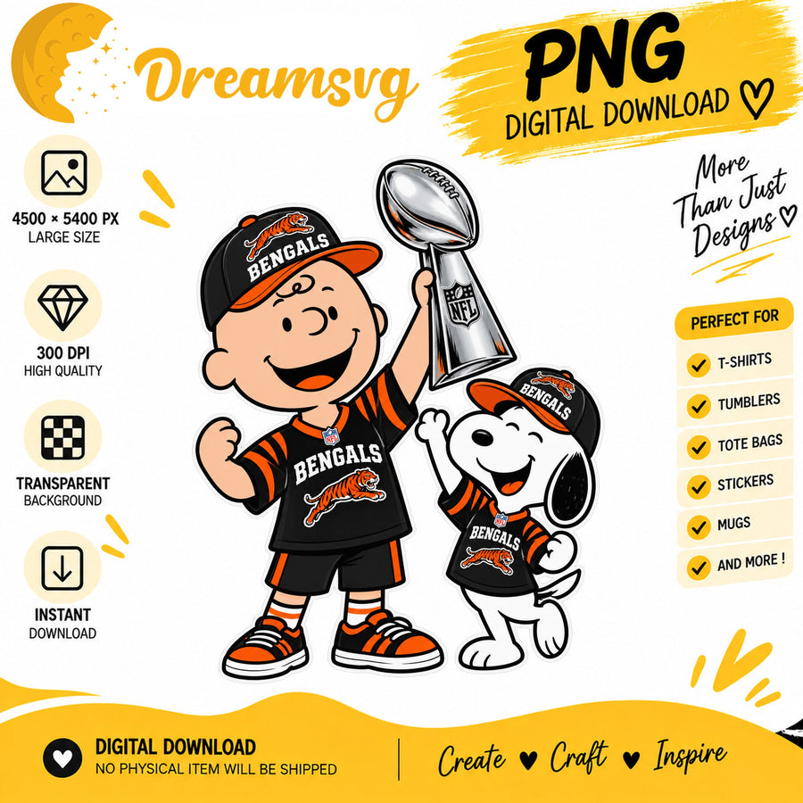 Snoopy Charlie Brown Cincinnati Bengals Trophy Football PNG