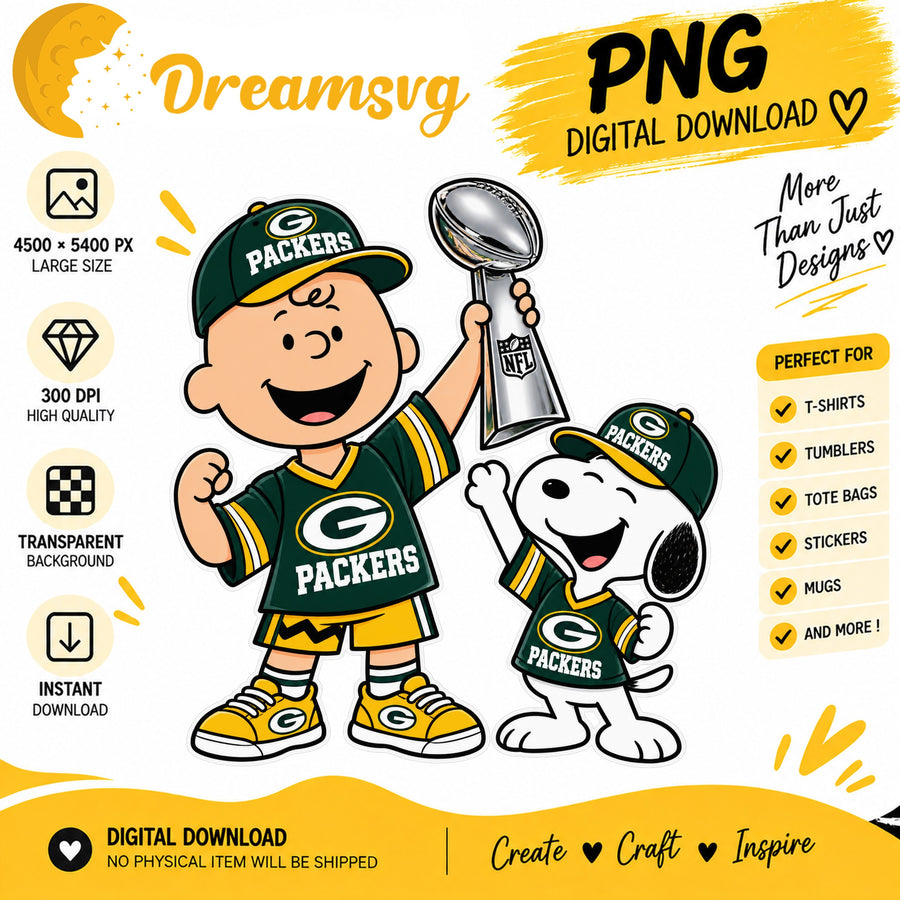 Snoopy Charlie Brown Green Bay Packers Trophy Football PNG