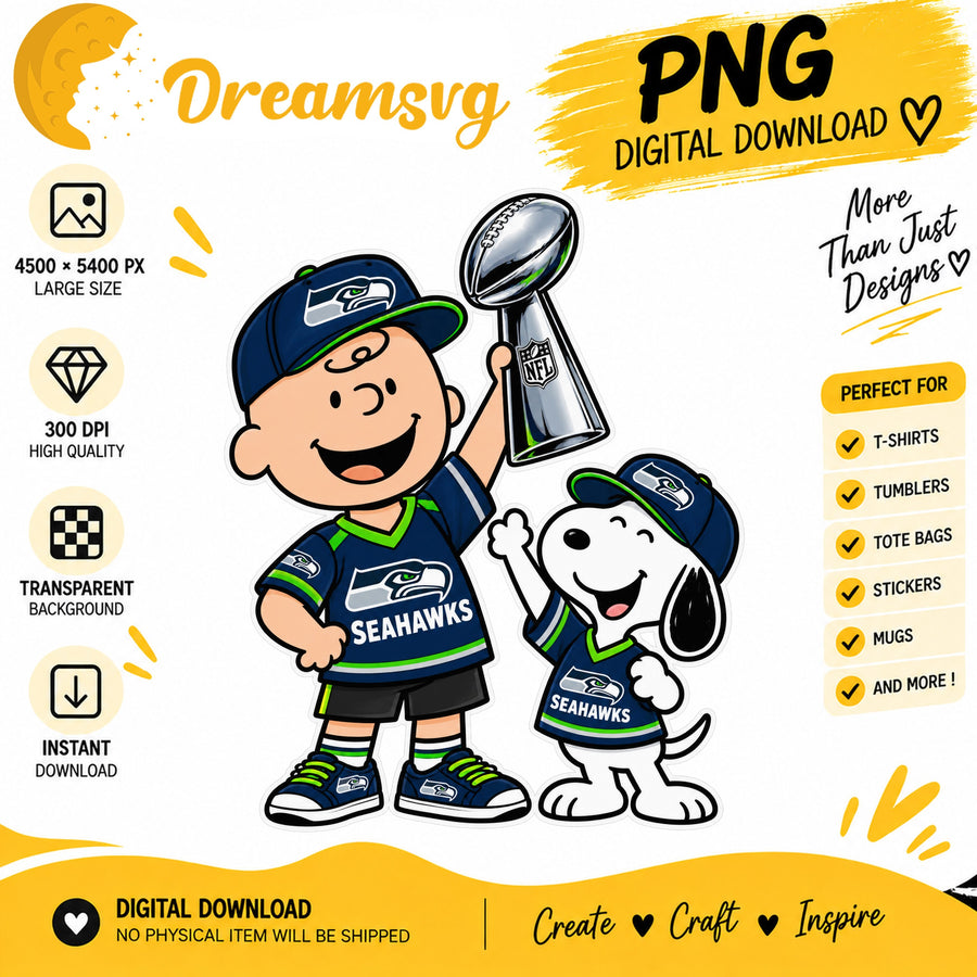 Snoopy Charlie Brown Seattle Seahawks Trophy Football PNG