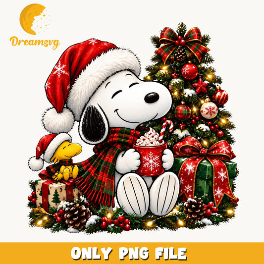Snoopy Christmas Clipart, Red Plaid Hot Cocoa Holiday Scene, Quote v4