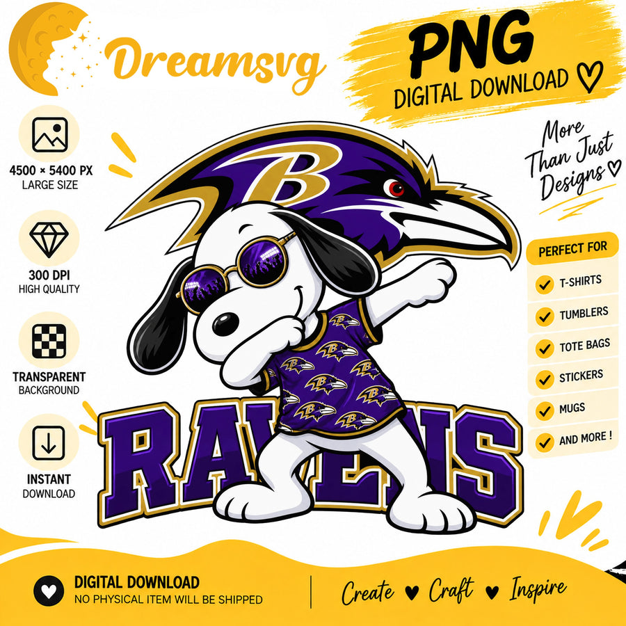 Snoopy Dabbing Baltimore Ravens Football Fan PNG